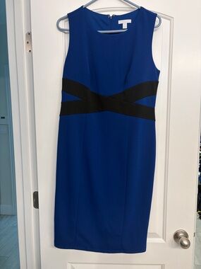 New York & Company Royal Blue Sleeveless Sheath Dress with Black Waistband